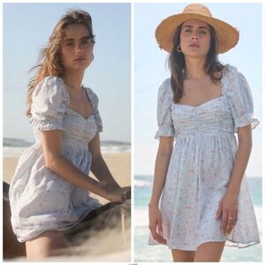 Revolve Auguste The Label Puff Sleeve Floral Ruched Mini Dress